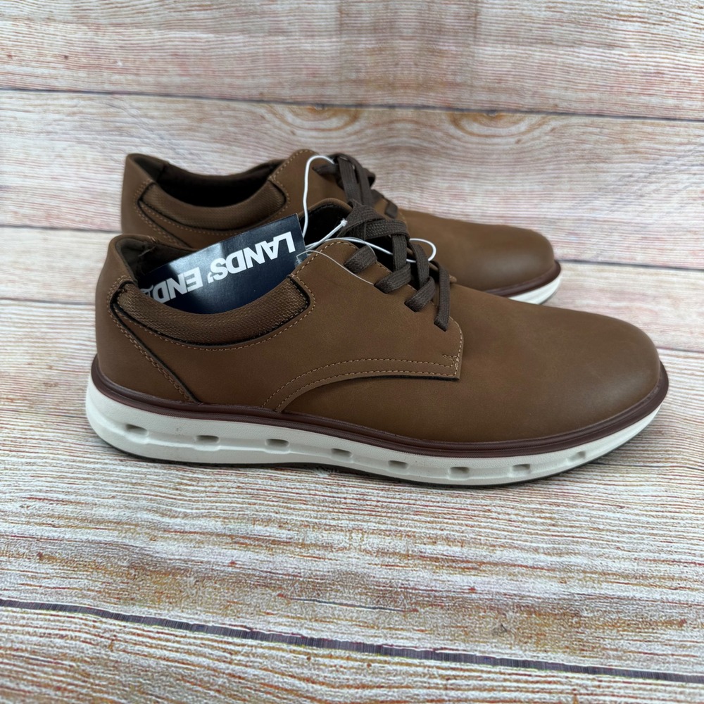 Lands End Mens Sport Oxford Shoes Dark Tan White 1908426 Size 8‎ NEW